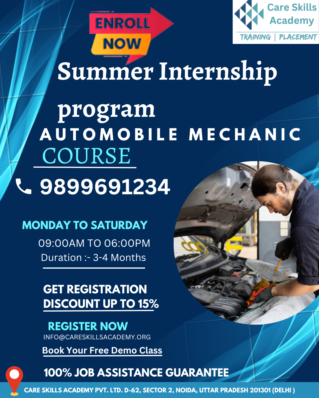 Join the Summer Internship Program in Automobile Mechanic Course at Care Skills Academy, Delhi