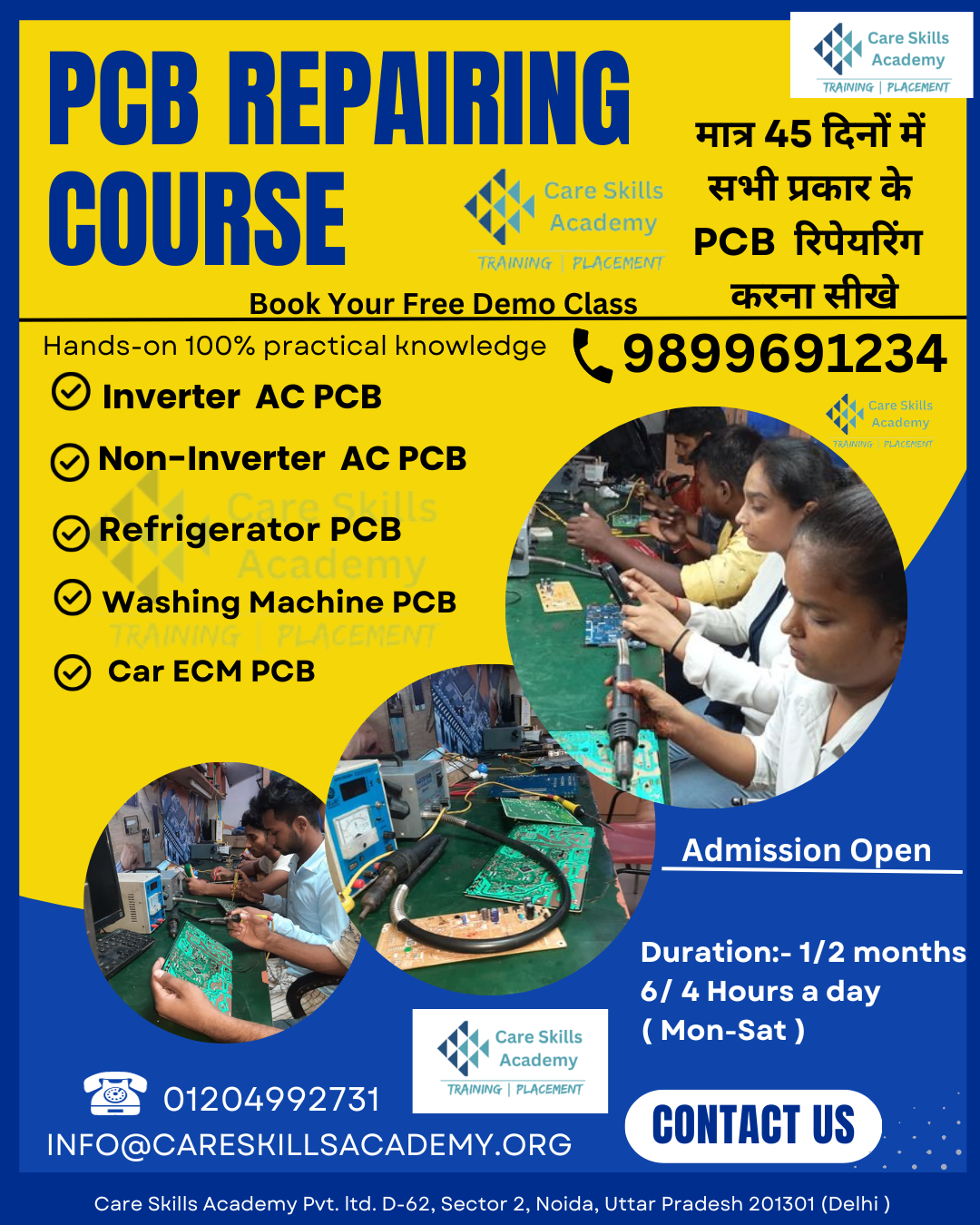 Why Choose Care Skills Academy for Your Inverter AC PCB Repairing Training Course in Delhi?